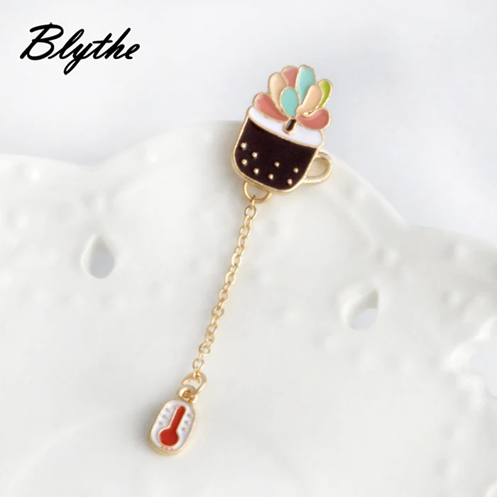 Factory Custom Green Cactus Aloe Tree Bonsai Potted Plants Brooch Women Girl Drip Pin Badge Jacket Clothes Pins