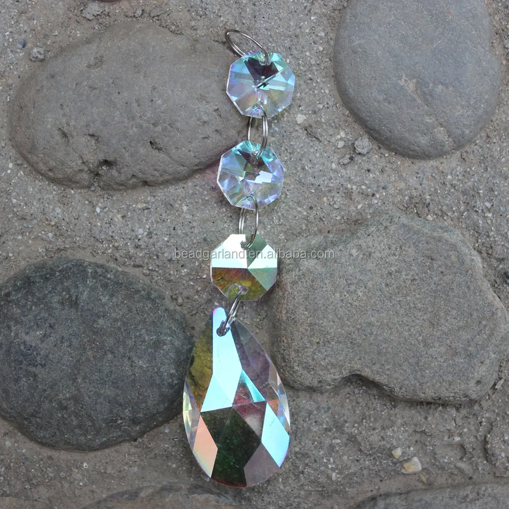 10Pcs Teardrop Strands, Hanging Glass Beads Chain Garland Chandelier Pendants Parts Glass Beads