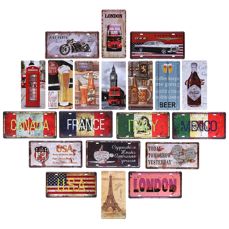 2018 popular 15x30cm vintage car license hotsale embossed tin sign wall decoration for home
