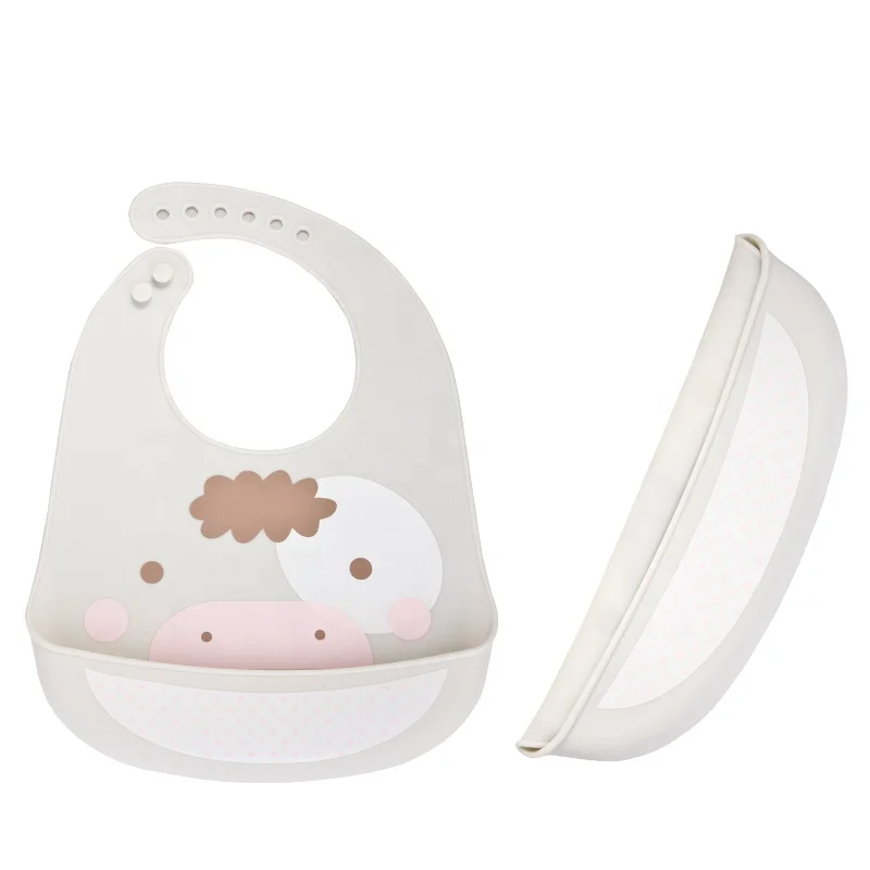 custom waterproof food grade silicone baby eating soft bib easily wipes clean set