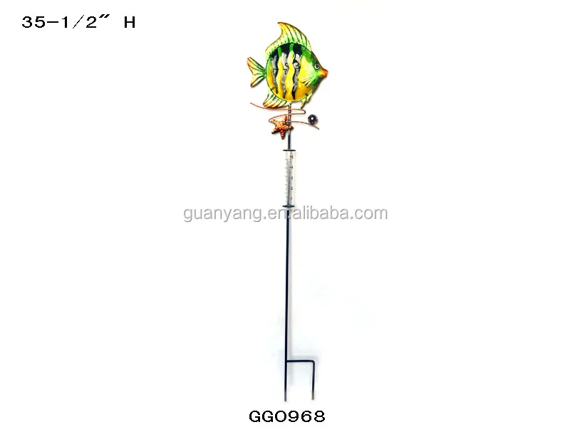 Metal Glass Fish Raingauge Garden Stake garden rain gauge