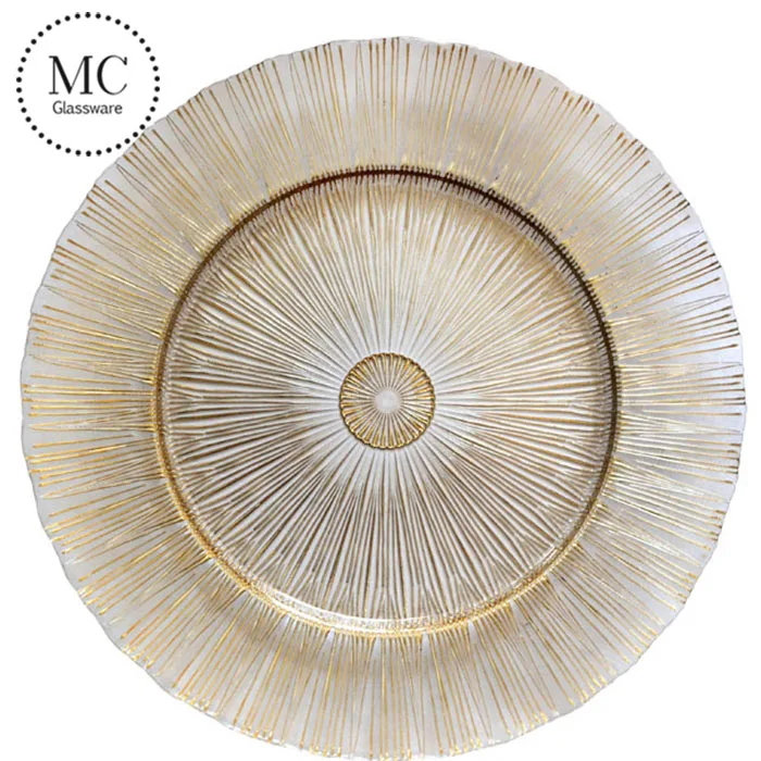 Wholesale lace 13 inches gold glass wedding charger plates