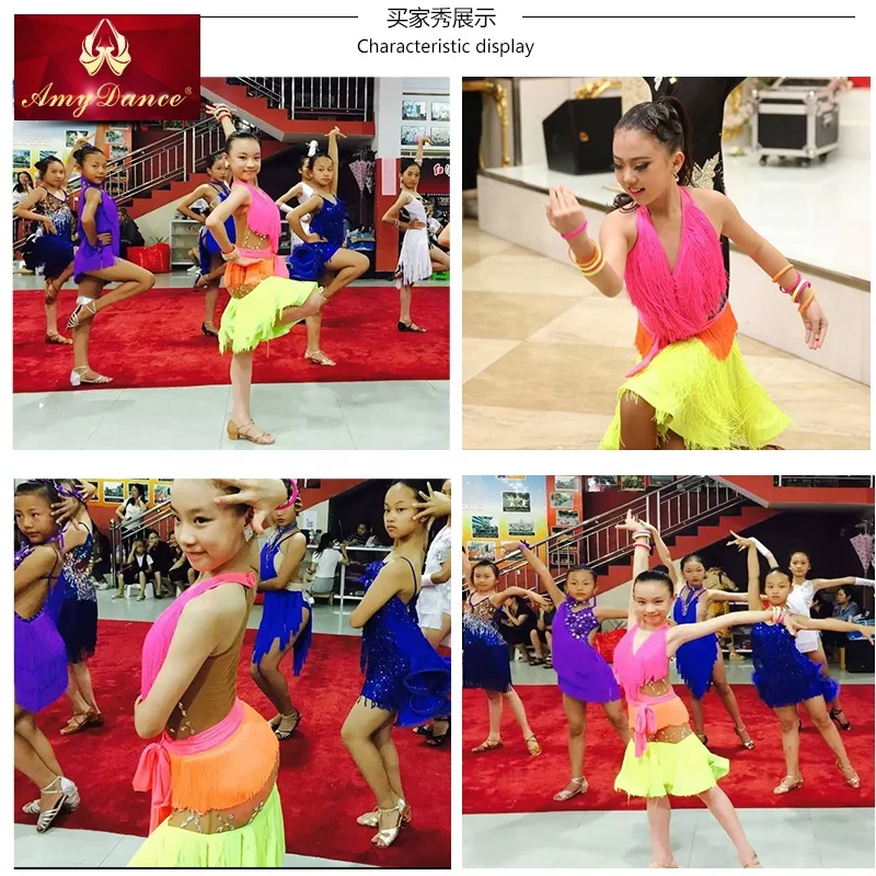 Imported fabric professional competition cha cha latin dance dresses girls kids latin dance costume