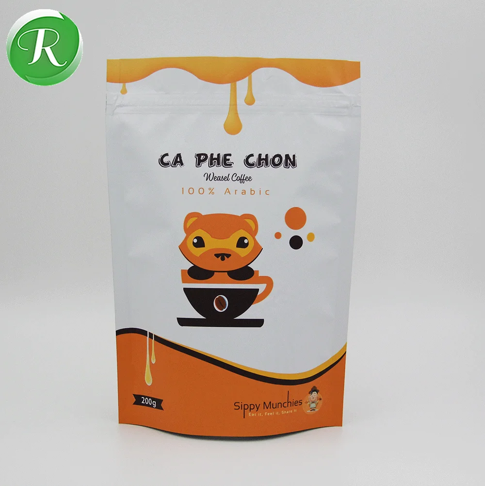 Пакеты для упаковки кофе weasel 200 г/матовая алюминиевая фольга с принтом, кофейный пакет с застежкой-молнией