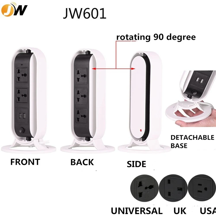 
Vertical Power Strip Multi-sockets 6 Outlets and 2 USB, 2500W, 110-250 Worldwide Voltage Tower Power Socket Outlets 