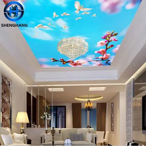 
Hot product 3d wallpaper hotel false ceiling good decor roof mural ceiling wallpaper design 