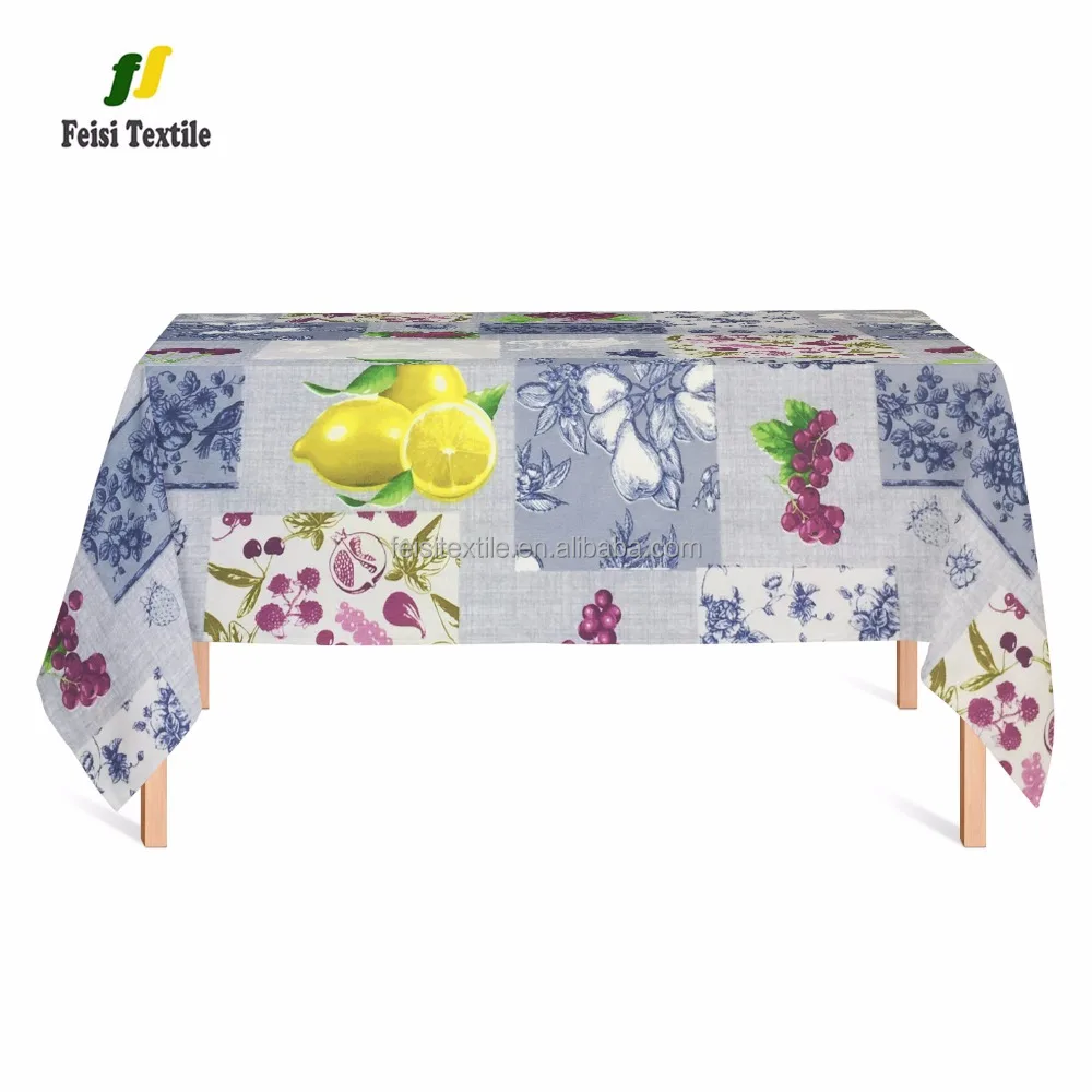 Grape cherry fruit pattern waterproof printed polyester dining table cloth with  pvc packaging