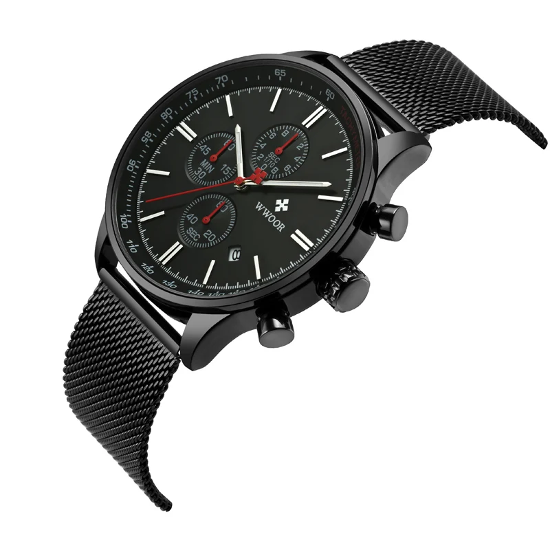 WJ-7707  China Factory WWOR Men Watches Business Stainless Steel Handwatches Fashion Brand Quartz Wrist Watches