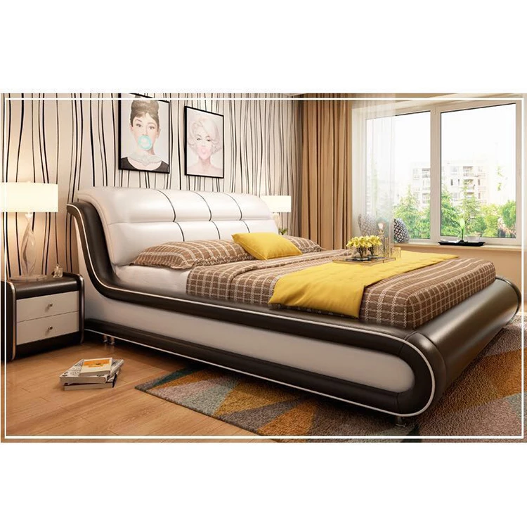 luxury upholstered leather bed hotel bedroom sets single queen king size bed room furniture modern home single  beds
