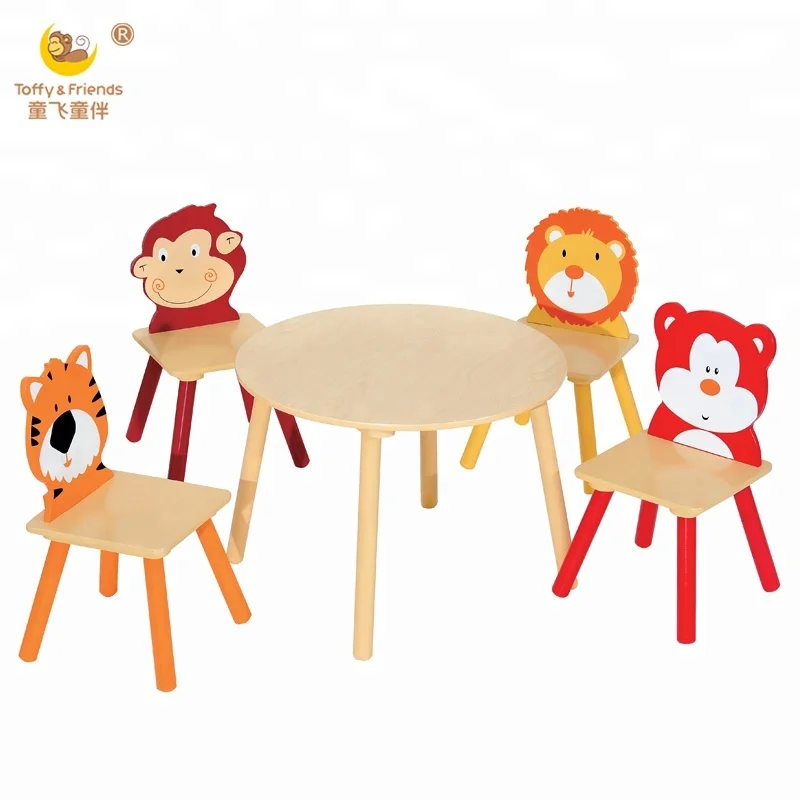 Toffy & Friends Набор деревянных животных стол и стулья для детей