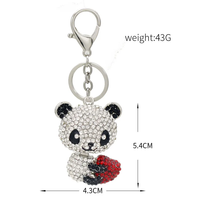 New Fashion Style Rhinestone Crystal Panda Key Ring Keychain For Bag Car Bear Keychains