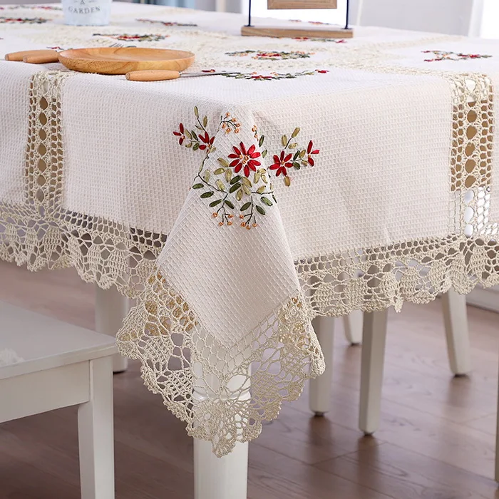 European Style Handmade Crochet Lace Ribbon Embroidered Table Cloth for Decoration Cover  Home Decor