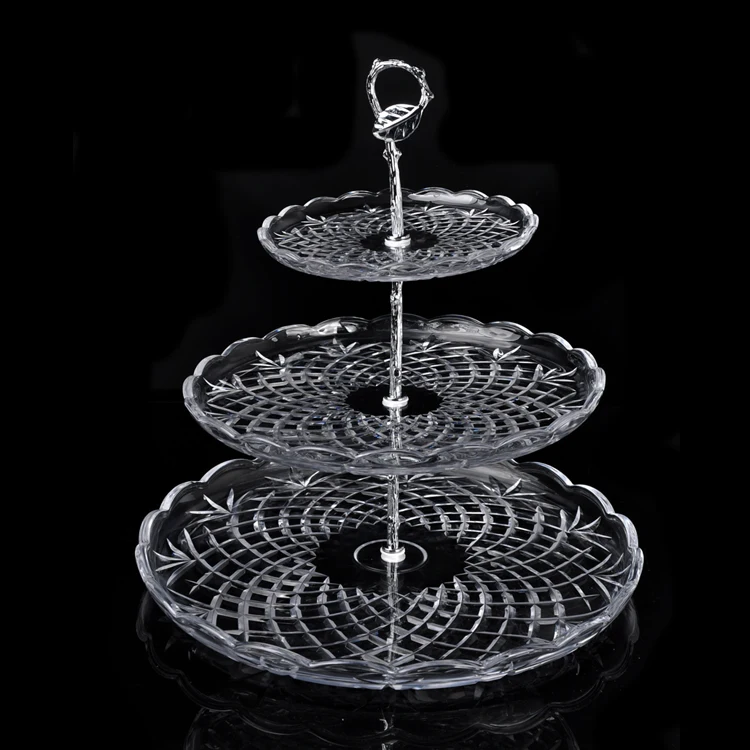 3 Tiers Round Glass Cake Stand Plate For Wedding Party
