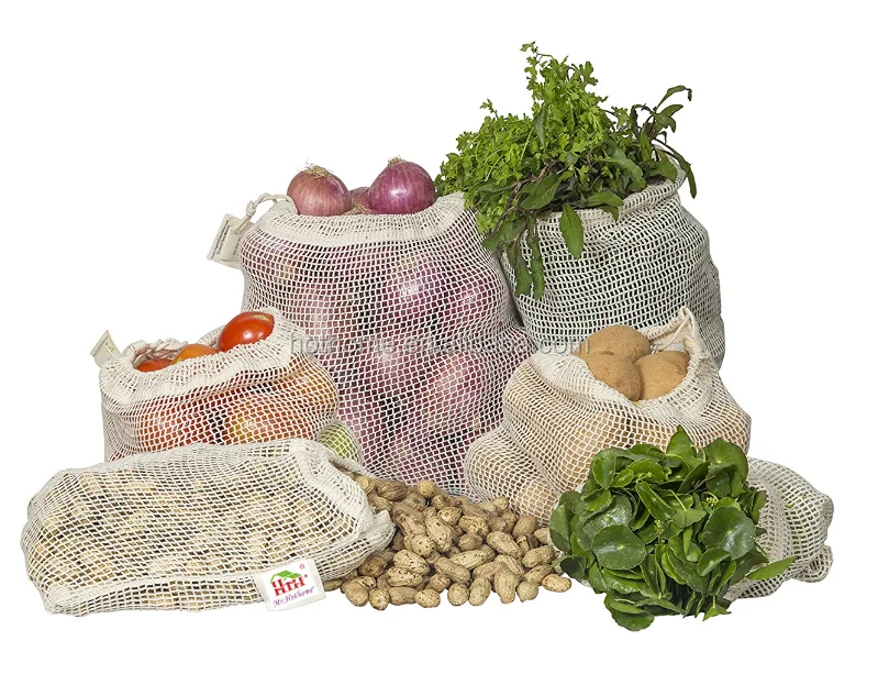 Многоразовые хлопковые сетчатые продуктовые сумки для покупок продуктов-сетчатые продуктовые сумки-(4 хлопковых пакета)