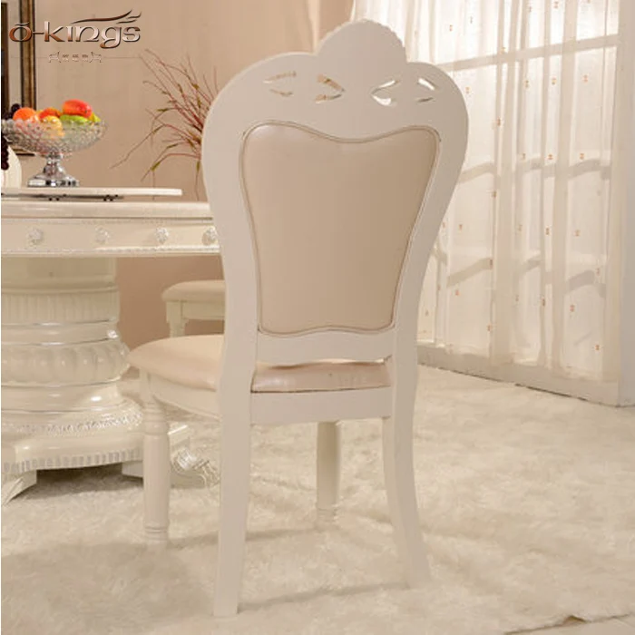 antique European wooden white hotel high back dining chair