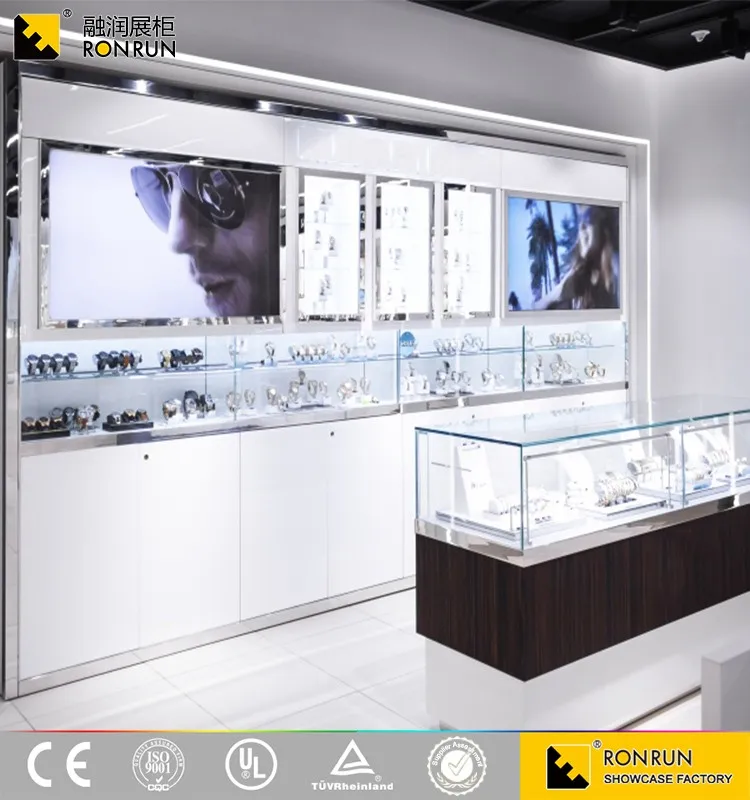 RJM0544 Fashion and useful glass watch display counter stand wall showcase designs