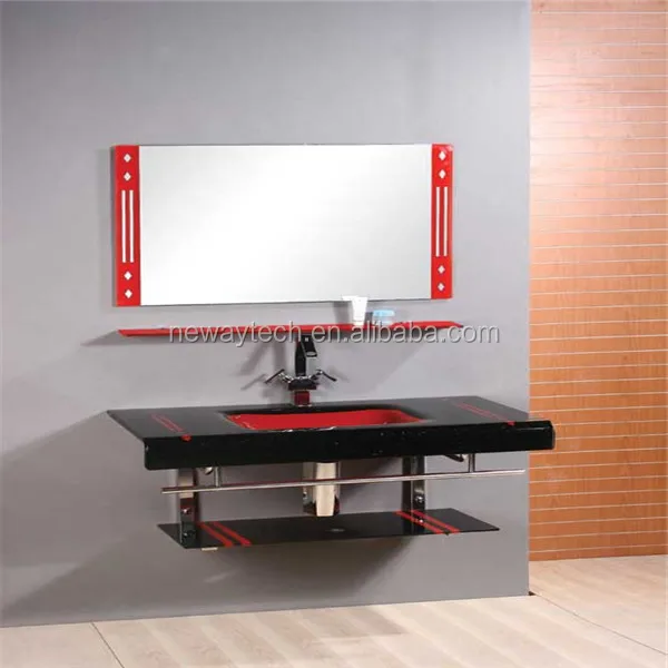 New wall mounted glass wash hand basins with stainless steel shelf