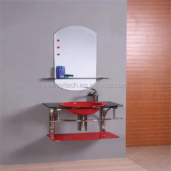 New wall mounted glass wash hand basins with stainless steel shelf