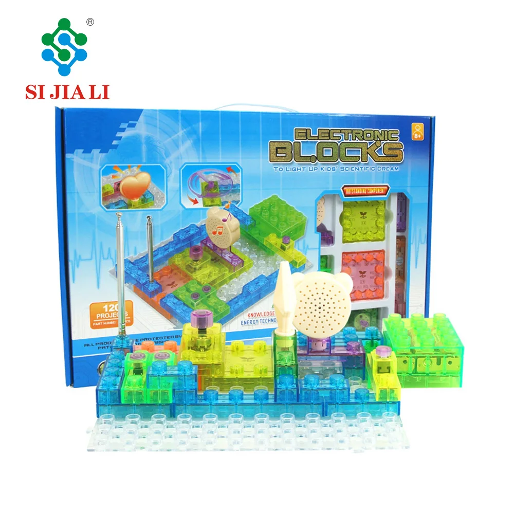 Educational assemble transparent plastic 3D electronic building blocks for kids