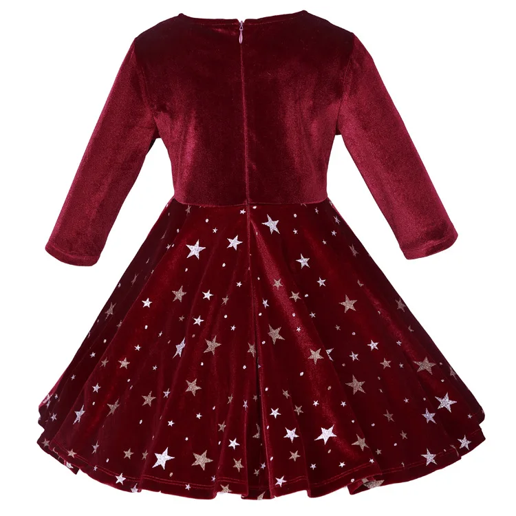 Hao Baby Fall Girl Pleuche Long-Sleeved Dress Children Clothes Kid Hair Accessories Dress