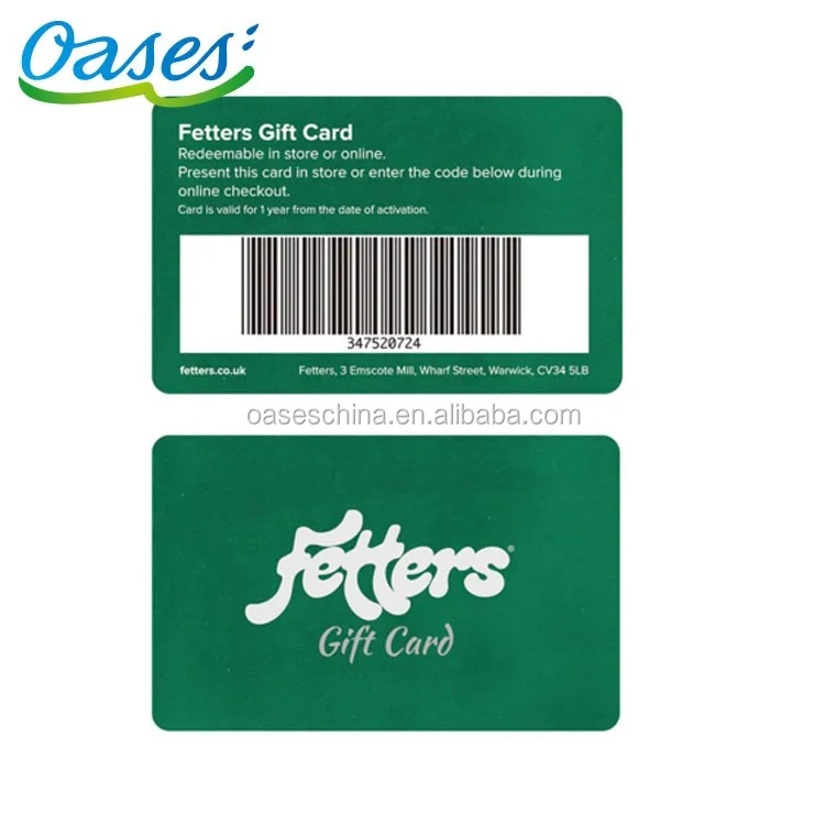 Credit card size plastic gift card with serial number