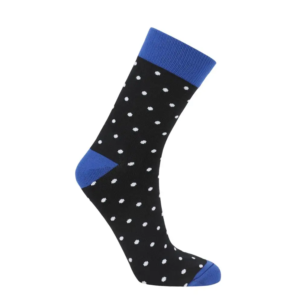 Wholesale thin breathable mens navy polka dots happy dress socks