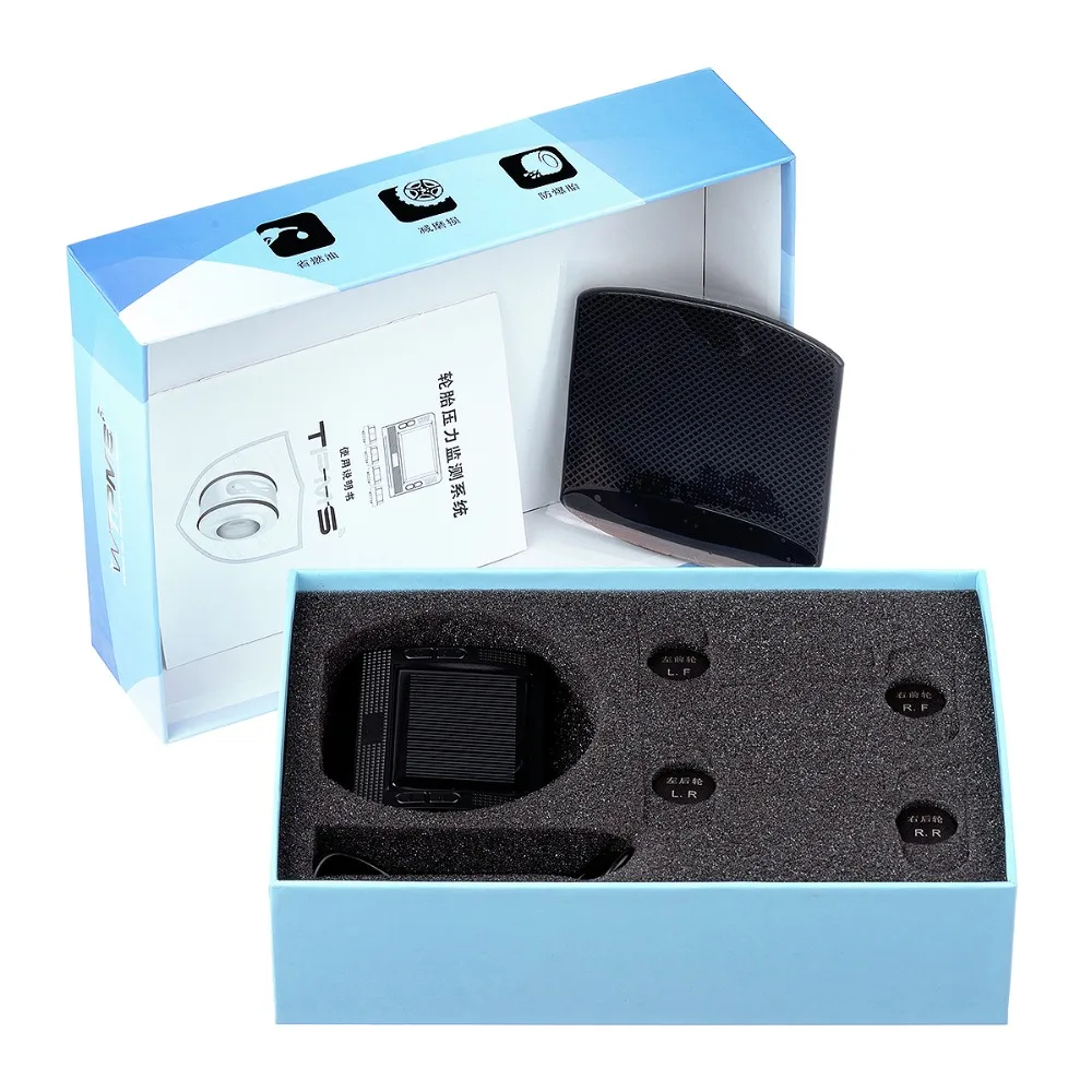 Solar power TPMS 4 External & Internal Sensor Temperature Real Time Digital Display Alarm Car Tire Pressure Monitor System
