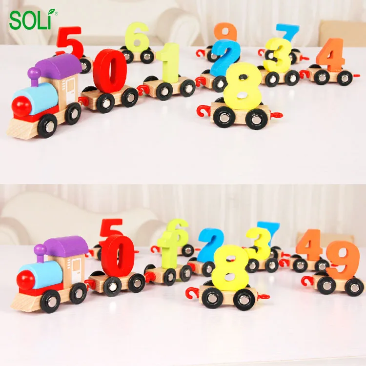 Children building blocks wooden number train toy funny train toy for children