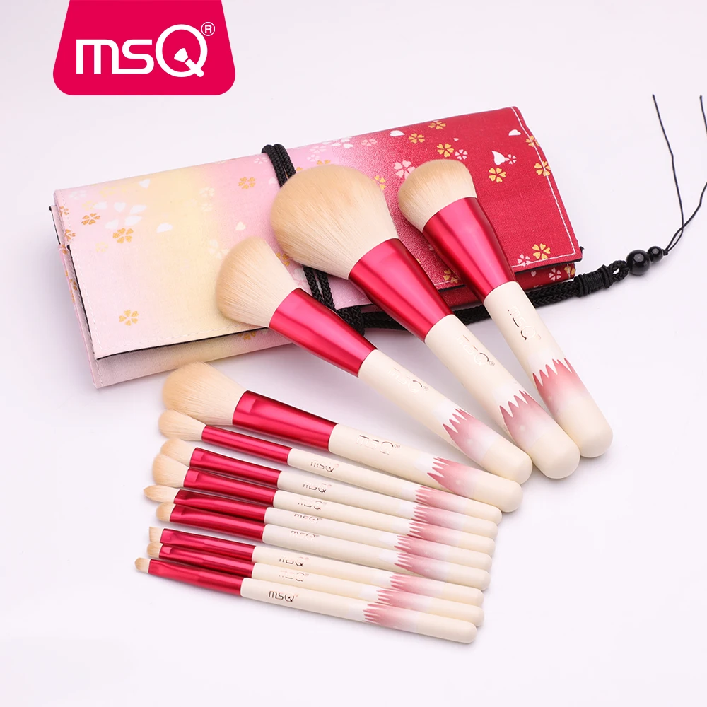 MSQ PINK LADES 12PCS rich hair  hair smooth touch contour foundation eyebrow blending brush set high quality makeup brushes