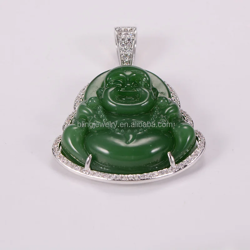 
Hip Hop Green Jade Buddha Pendant Necklace 