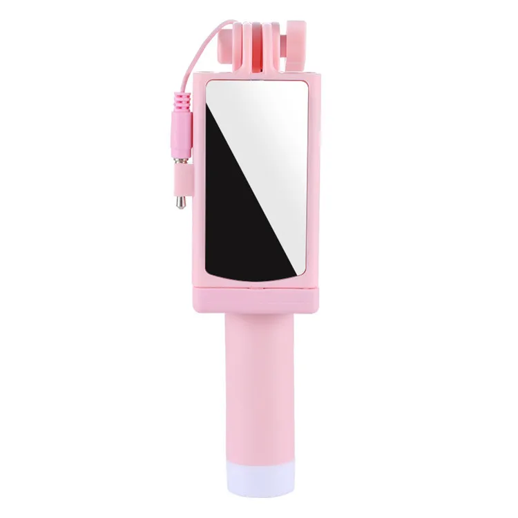 
universal mini foldable wired phone selfie stick with mirror 
