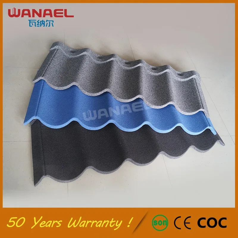 Thatch Roof Anti-Fading 50-Year Lifespan Wanael Modern Curved Galvanized Metal Stone Coated Polymer Sand Roof Tile