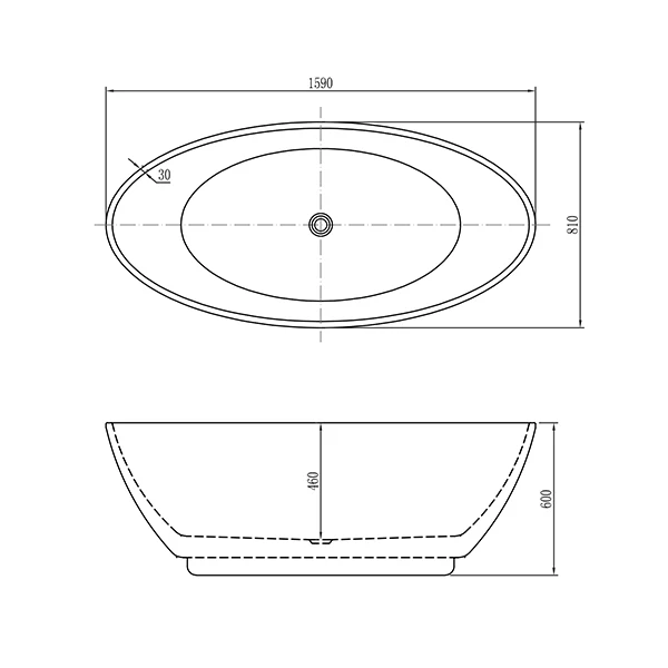 Aifol Modern Luxury Acrylic 63 inch Gloss Deep Soaking Freestanding Oval Bathtub Center Toe-Tap Drain Bath Tub