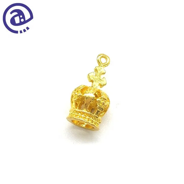 High Quality Pendant Bead Type Handmade Series Custom Decorative Gold Alloy 3D Metal Crown Charm