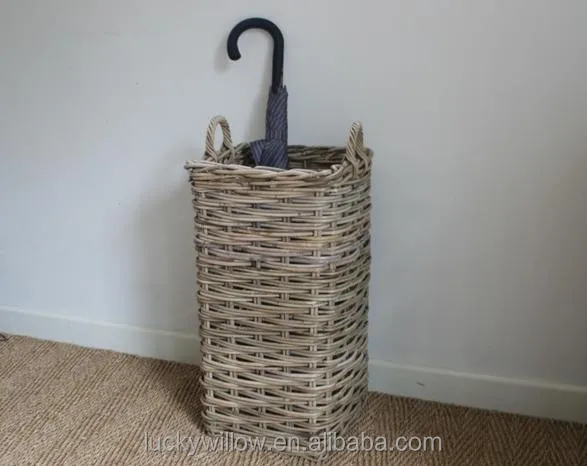 Grey Buff rattan Umbrella Stand basket