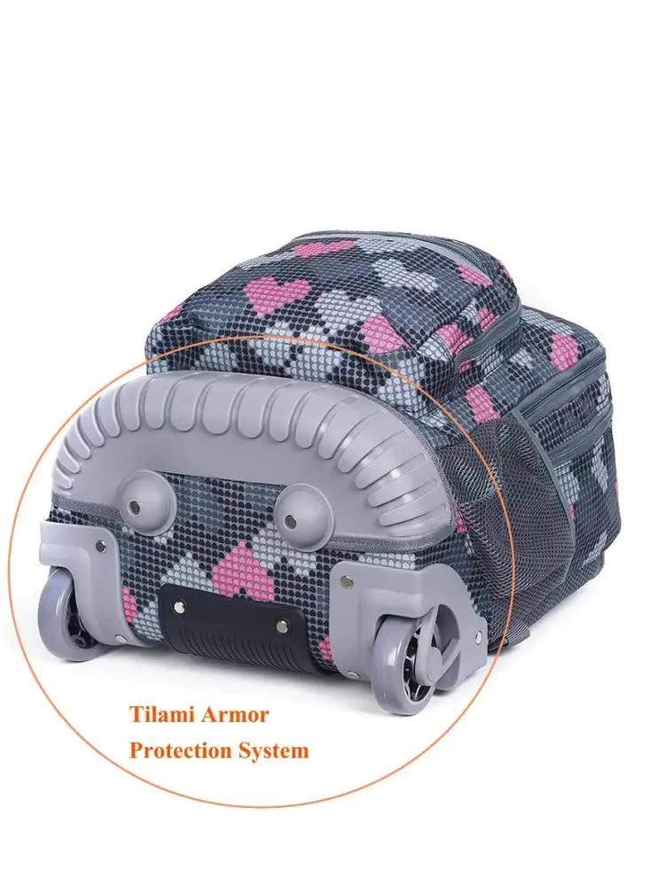Rolling Backpack with Pencil Case (grey Heart) for School Travel 18 Inch Polyester Cartoon Unisex Sequin Backpack Leisure YX120