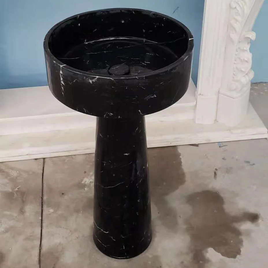 Home Decoration  Chinese Black Gold Flower Stone Pedestal Sink for Sale