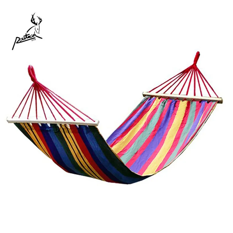 RO-15 ROUTMAN Folding 2 Person Double Outdoor Portable Camping Canvas Hammock with Wooden Stick