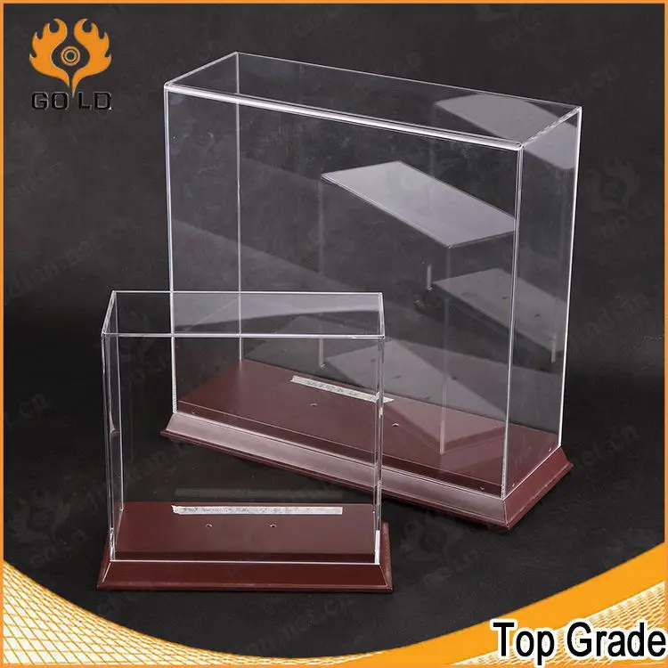 Factory Customize Square Acrylic Display Case With Wood Base for countertop display