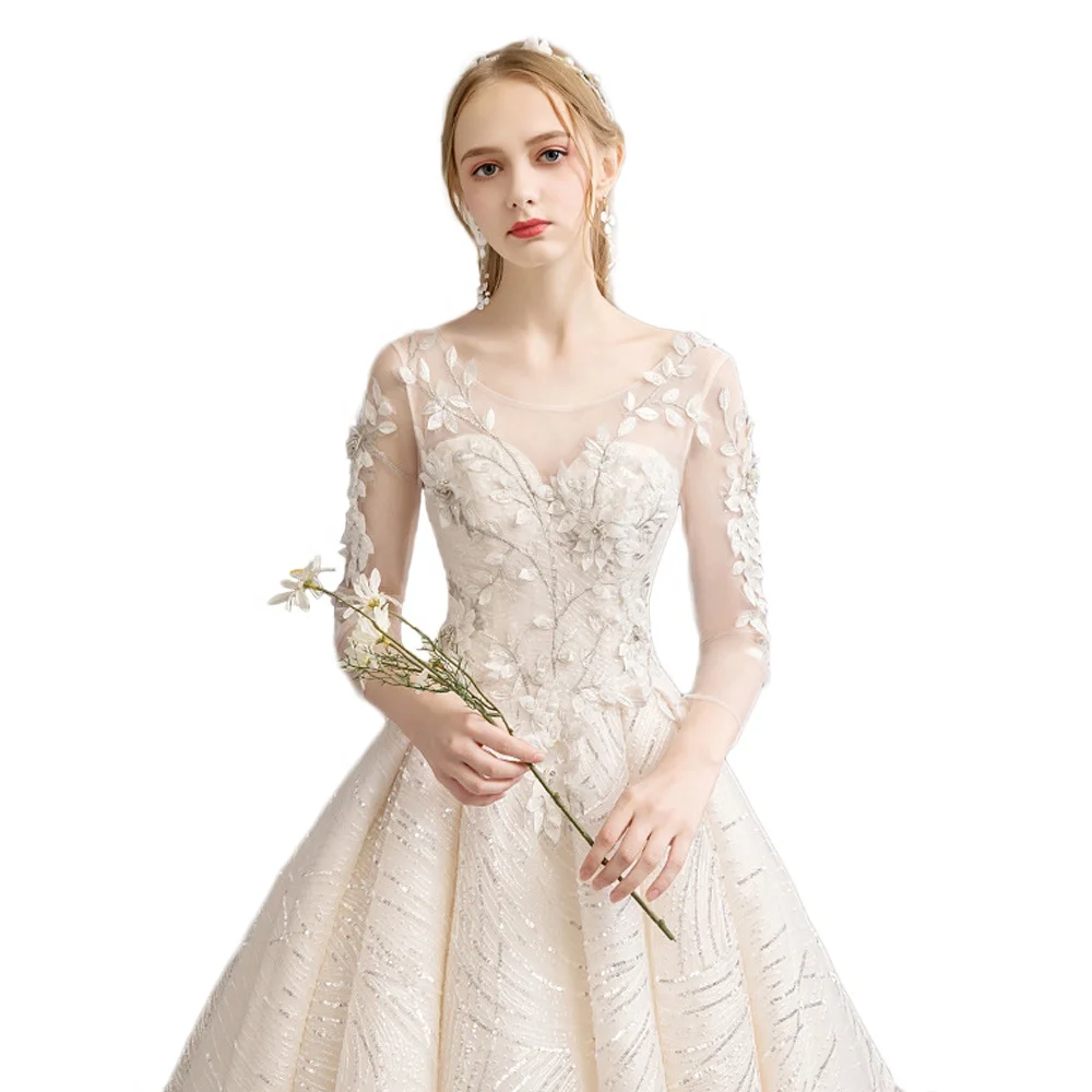 French design Bridal Ball Gown gold trailing princess  luxury wedding dress