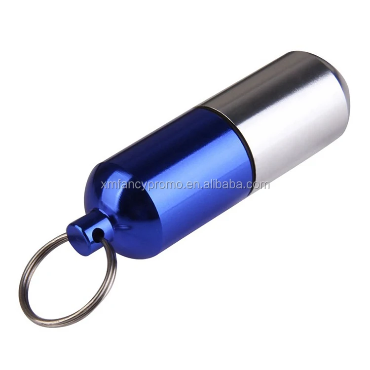 Promotion Camping Travel Portable Aluminum Pill Box Case Bottle Storage Drug Holder Keychain