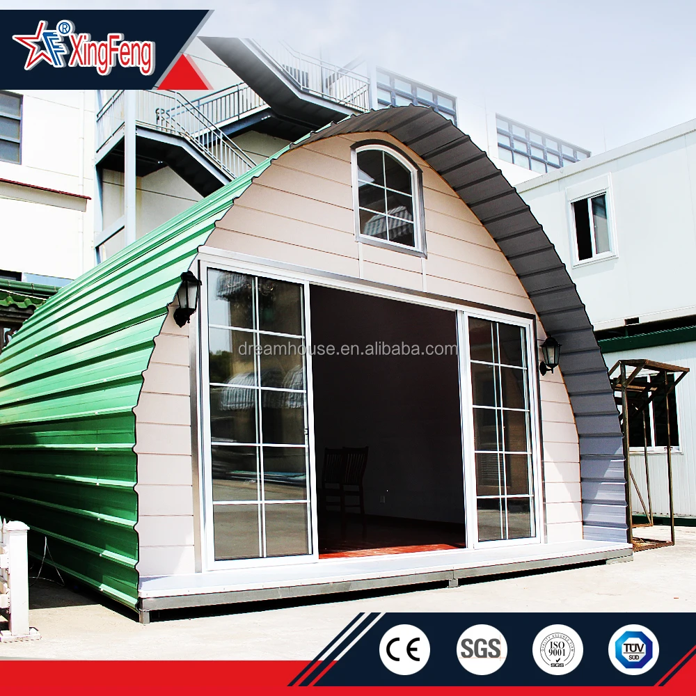 cheap arched prefabrarched holiday cabin house/new style light steel living tiny homes/Low cost prefab camping dome house