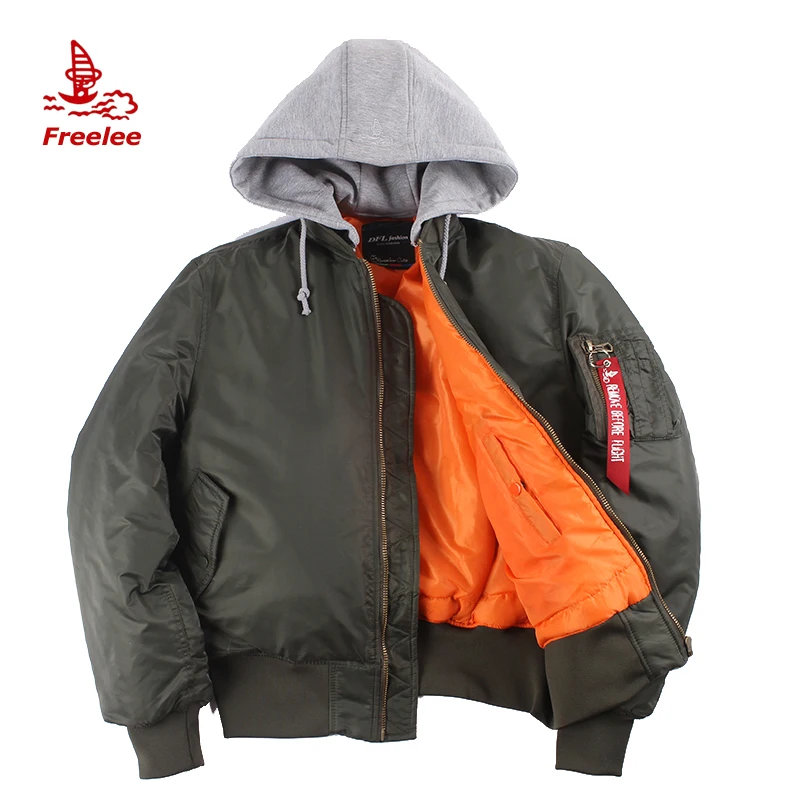 Wholesale ma1 casual hooded green plain bomber jacket men