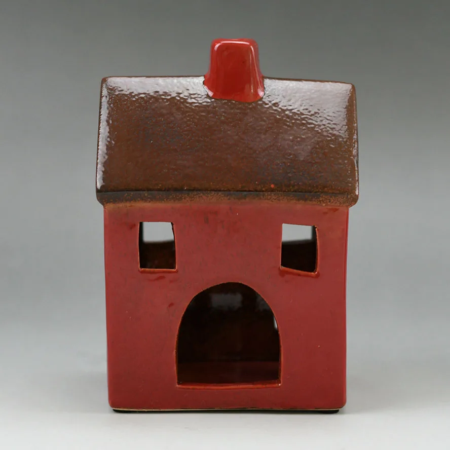Красный керамический подсвечник в форме домика для украшения оптовая