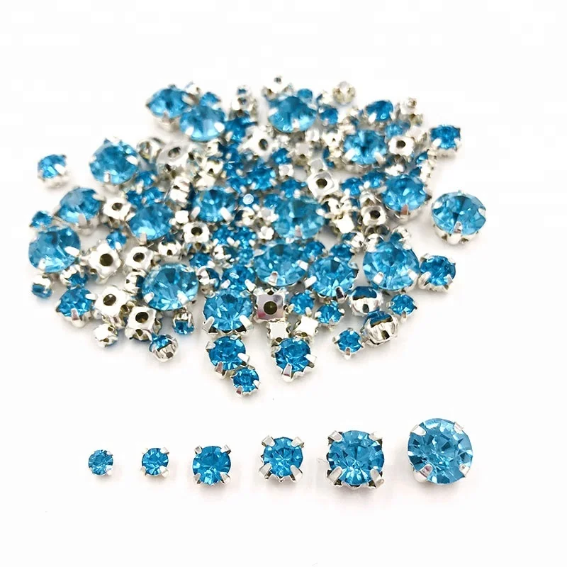 Mixed Size Round Shape Sew on Rhinestones with Silver Claw