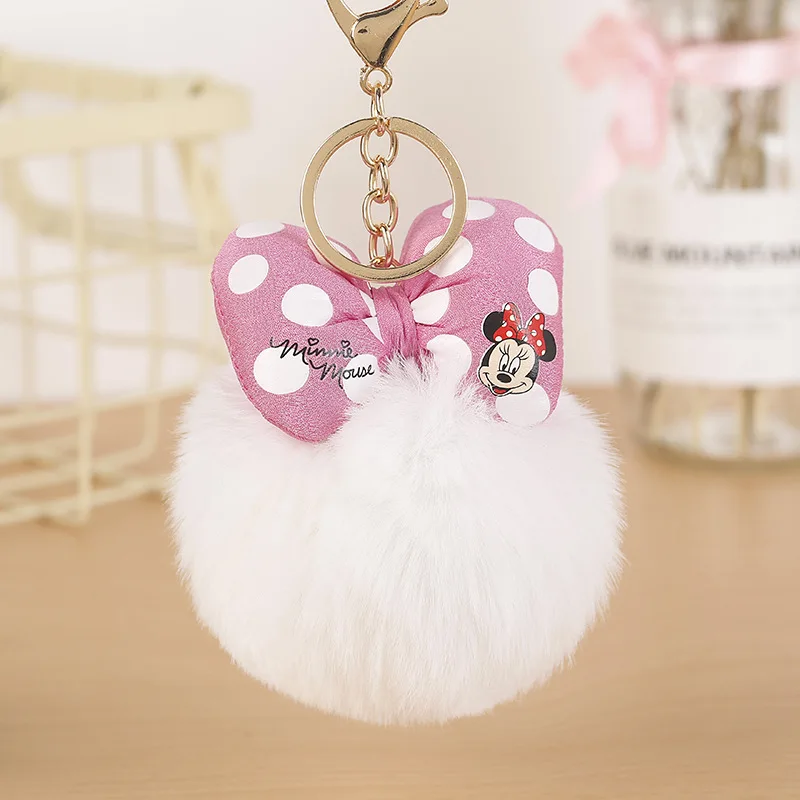 Fluffy Rabbit Fur Ball Mickey Keychain For Women Pompom Bunny Fur Bowknot Key Ring Bag Car Key Holder Jewelry Wedding Gift