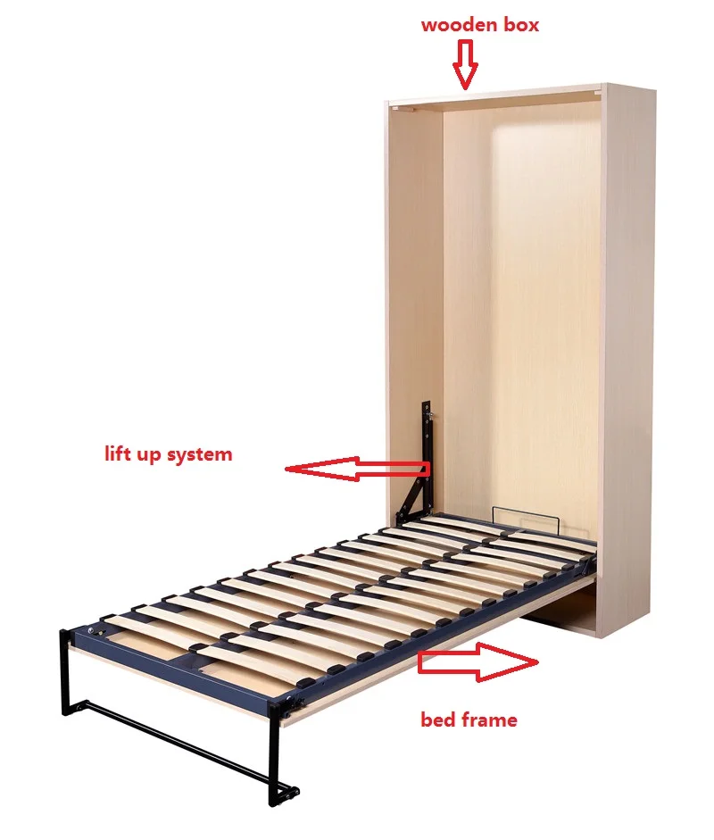 Space Saving Murphy Folding Wall Mount Single Bed Vertical Folding Murphy Bed Mechanism
