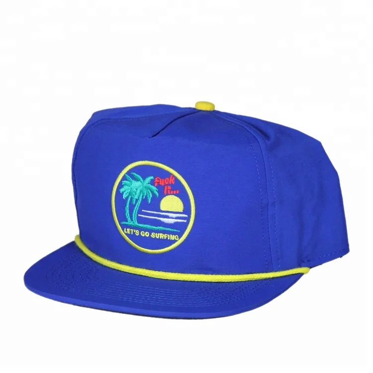 Wholesale 5 Panel Unstructured Blank Nylon Snapback Rope Cap Hat With Custom Embroidery