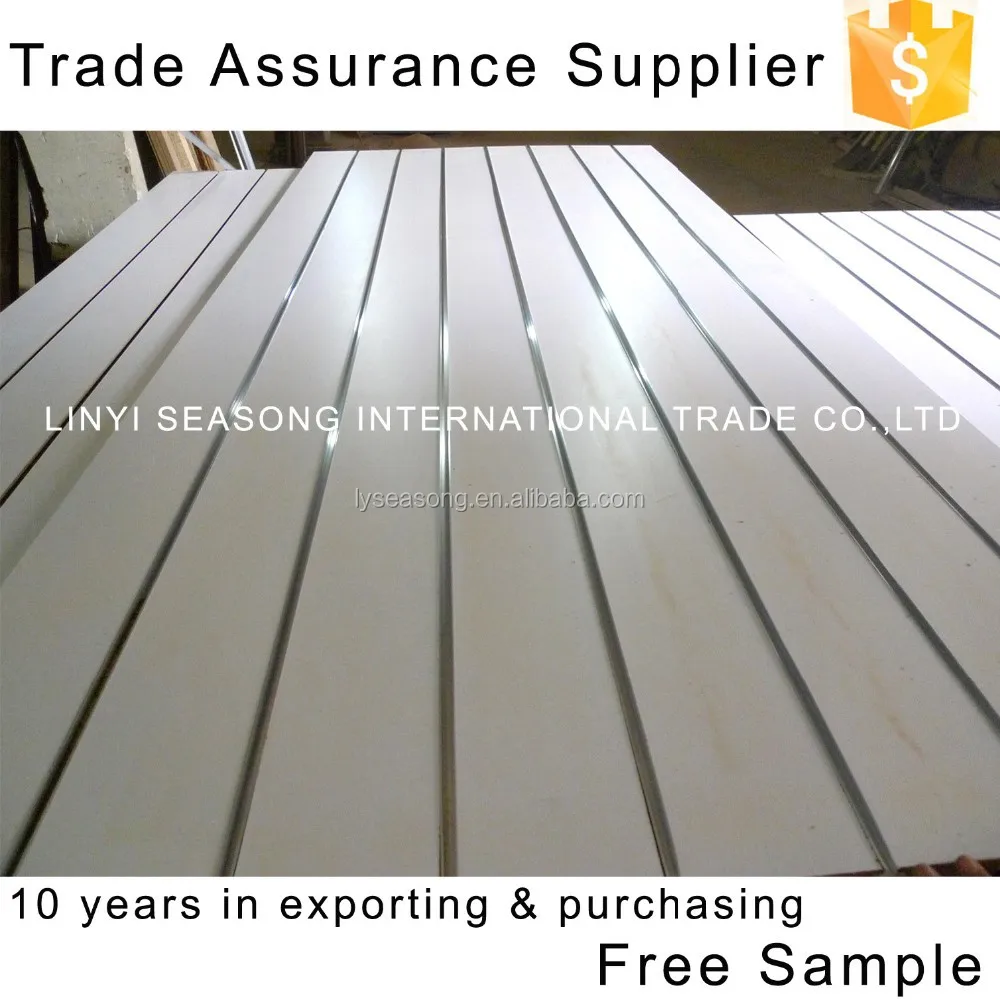 1220*2440mm white melamine MDF slot board with aluminum channel inserts