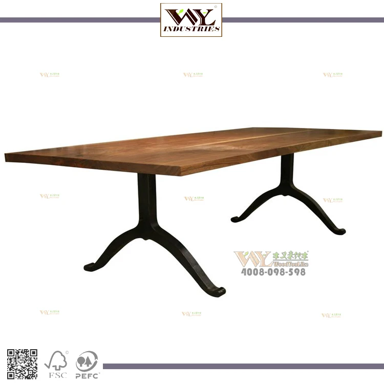 High Quality Wishbone Legs Iron Wood Table Solid Wood Walnut Live Edge Dining Table